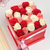 Ultimate Rose Box - 25 Mixed Roses in FlowerAura Pin Box